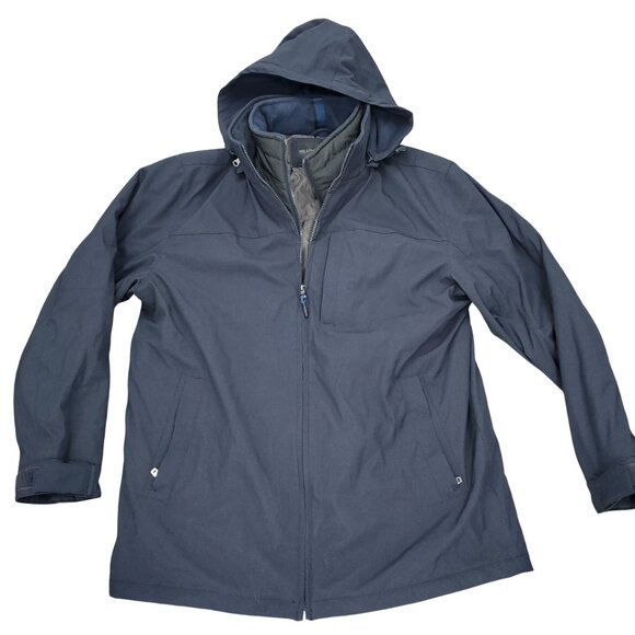 Weatherproof Jacket Mens Large Blue Coat Winter Removable Hood Full Zip Pockets - Picture 1 of 11